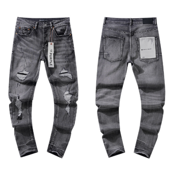Grey Washed Slim Denim Jeans with Multi-Layer Distressing